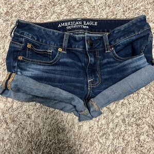 American Eagle Outfitters Navy Blue Denim Shorts with Contrast Stitching